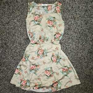 Poetry Beige Floral Cutout Back Fit & Flare Dress Size S 2010's